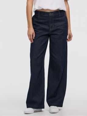 Dark blue wide leg chino style jeans